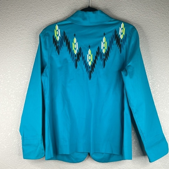 Bob Mackie Turquoise Southwest Embroidered Zip Down Lightweight Jacket Sz Small - Picture 5 of 7